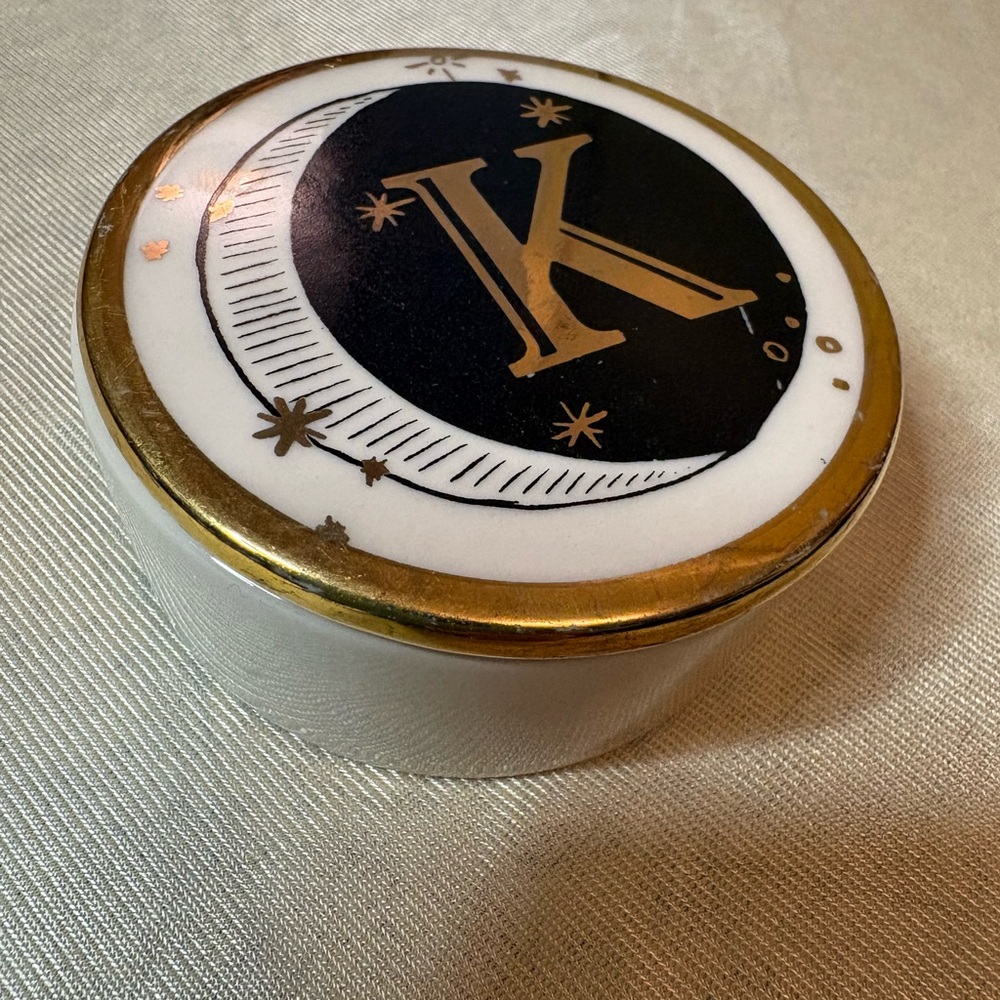 Monogram 'K' Ceramic Trinket Box with Gold Trim